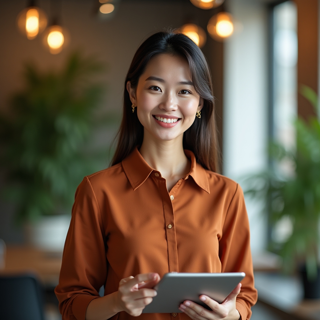 Content strategist reviewing localized content plan at standing desk